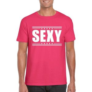 Fuschsia roze t-shirt heren met tekst Sexy