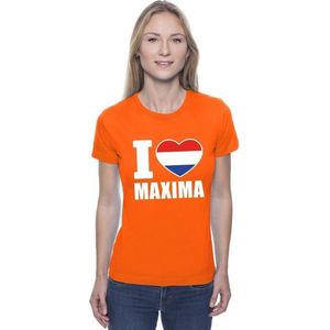 Oranje I love Maxima shirt dames - Oranje Koningsdag/ Holland supporter kleding M