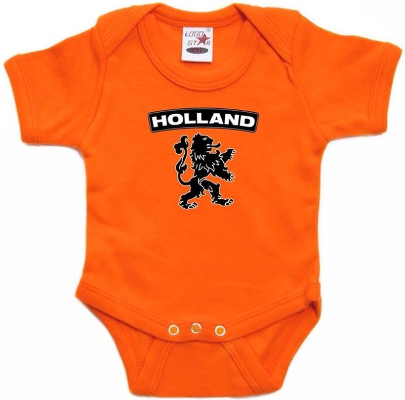 Bellatio Decorations - Rompertje - Oranje - Met Zwarte Leeuw - Baby