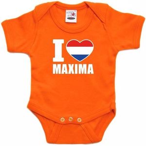 Oranje I love Maxima rompertje baby - oranje babykleding