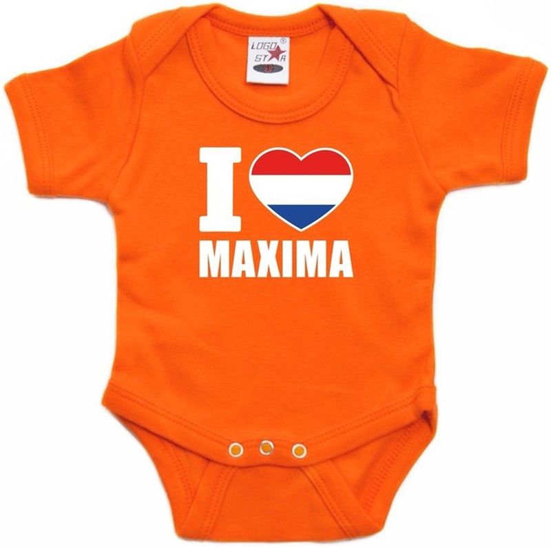Bellatio Decorations - I love Maxima - Rompertje - Oranje - 100% Katoen
