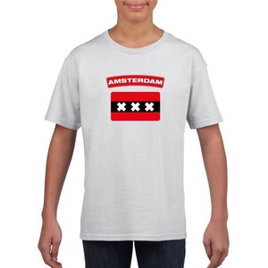 Amsterdam t-shirt met Amsterdamse vlag wit kinderen 146/152