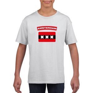 Amsterdam t-shirt met Amsterdamse vlag wit kinderen 110 116