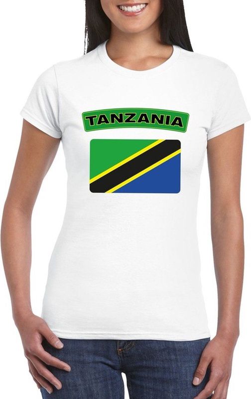 Tanzania t-shirt met Tanzaniaanse vlag wit dames