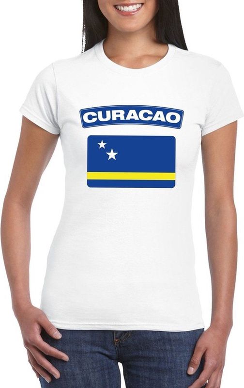 Curacao t-shirt met Curacaose vlag wit dames