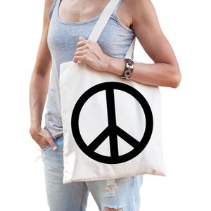 Katoenen boodschappentas met hippie peace teken