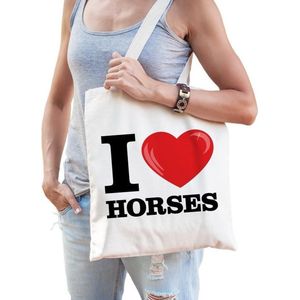 Katoenen tasje I love horses/ paarden - Boodschappentassen