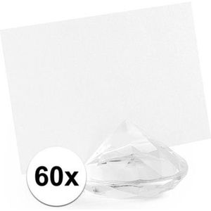 60x Kaarthouders standaards transparante diamanten 4 cm - Plaatsnaamhouders tafelschikking - Bruiloft/huwelijk versiering