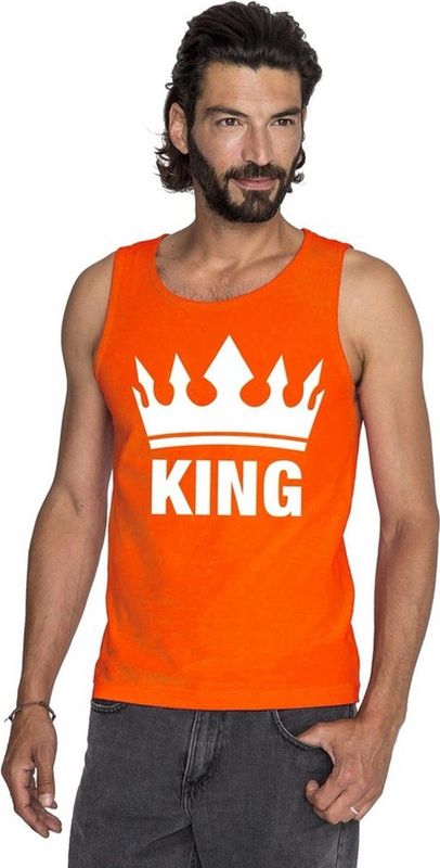 Oranje Koningsdag King tanktop shirt/ singlet heren - Oranje Koningsdag kleding. S