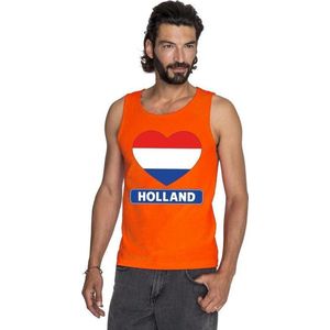 Oranje Holland hart vlag tanktop shirt/ singlet heren - Oranje Koningsdag/ Holland supporter kleding XL