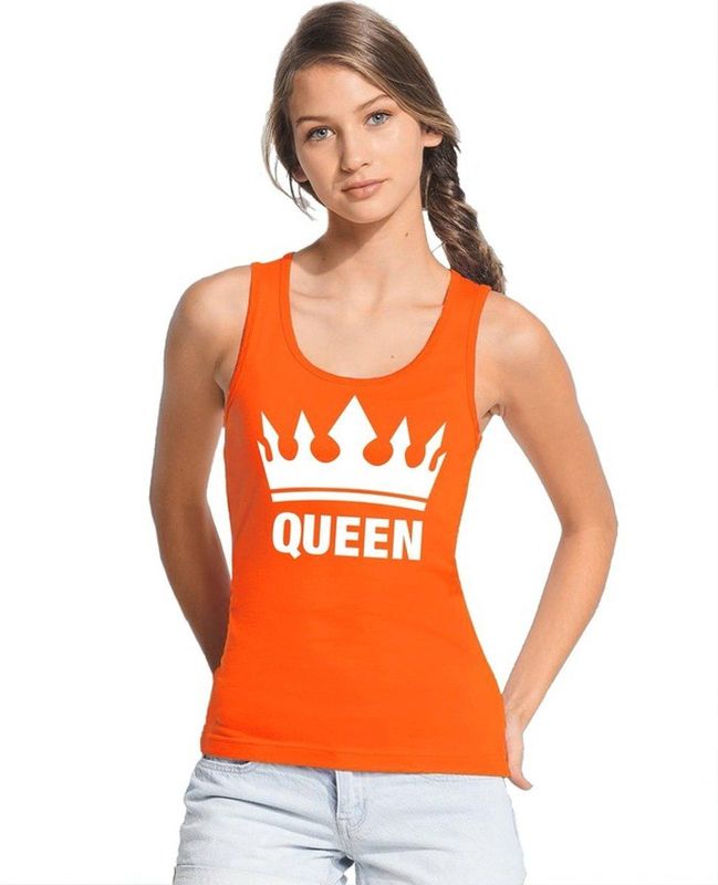 Bellatio Decorations - Queen Tanktop - Oranje - Katoen - Dames