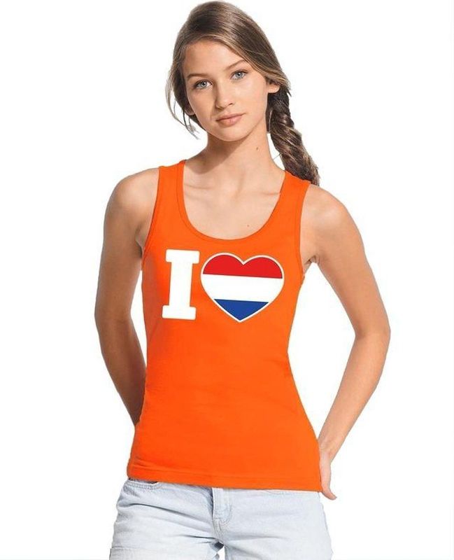 Oranje I love Holland tanktop shirt/ singlet dames - Oranje Koningsdag/ Holland supporter kleding