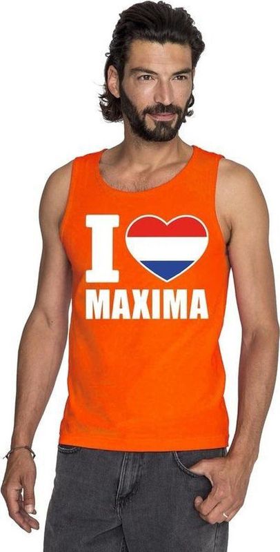 Oranje I love Maxima tanktop shirt singlet heren - Oranje Koningsdag Holland supporter kleding