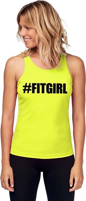Neon geel sport shirt singlet #Fitgirl dames