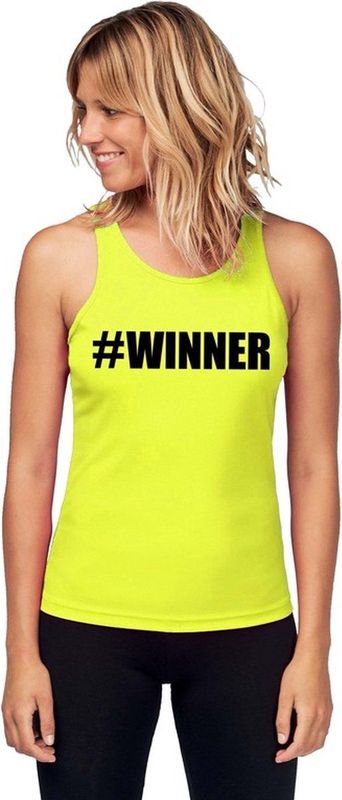 Neon geel winnaar sport shirt singlet #Winner dames