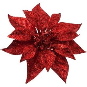 Rode kerstster met glitters op clip 18 cm - kerstversiering