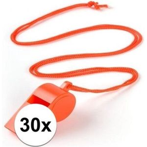 30x Oranje feestartikelen plastic fluitje - Scheidsrechterfluitjes