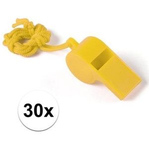 30x Feestartikelen plastic geel fluitje - Scheidsrechterfluitjes