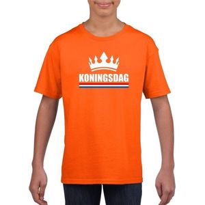 Oranje Koningsdag met een kroon shirt kinderen XS (110-116)