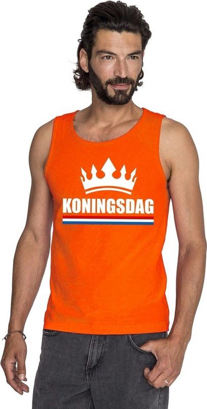 Koningsdag - Kroon - Mouwloos Shirt - Oranje - Heren