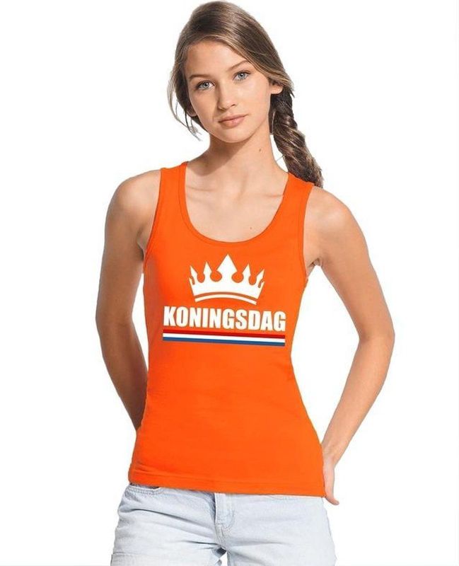 Tanktops - Oranje - 100% Katoen - IKoningsdag Met Kroon