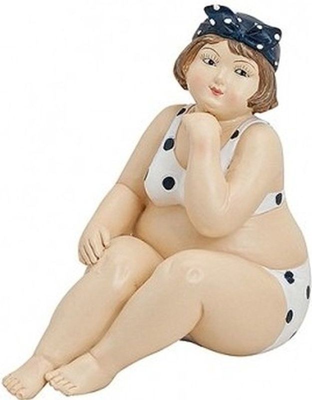 Beeld dikke dame 12 cm in witte bikini