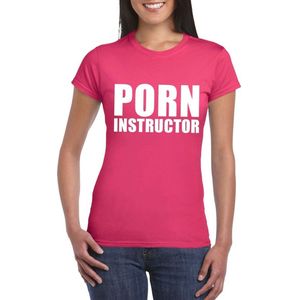 Porn instructor tekst t-shirt roze dames