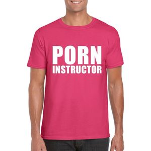 Porn instructor tekst t-shirt roze heren