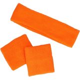Setje oranje zweetbandjes - Oranje sportdag set pols en hoofd zweetbandjes