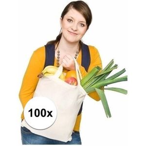 100x Katoenen boodschappen tassen naturel