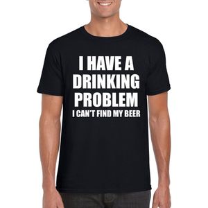Drinking problem beer tekst t-shirt zwart heren