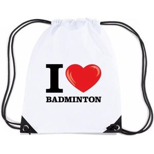 Nylon I love badminton rugzak wit met rijgkoord