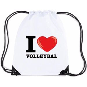 Nylon I love volleybal rugzak/ sporttas wit met rijgkoord