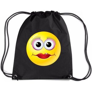 Nylon emoticon diva rugzak/ sporttas zwart met rijgkoord