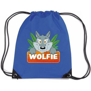 Wolfie de Wolf rijgkoord rugtas / gymtas - blauw - 11 liter - voor kinderen