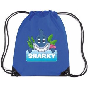 Sharky de haai trekkoord rugzak / gymtas blauw voor kinderen