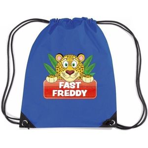 Fast Freddy het luipaard rijgkoord rugtas / gymtas - blauw - 11 liter - voor kinderen