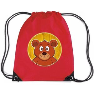 Beren rijgkoord rugtas / gymtas - rood - 11 liter - voor kinderen