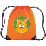 Rode kat / poes rijgkoord rugtas / gymtas - oranje - 11 liter - voor kinderen