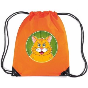 Rode kat / poes rijgkoord rugtas / gymtas - oranje - 11 liter - voor kinderen