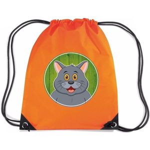 Grijze kat / poes rijgkoord rugtas / gymtas - oranje - 11 liter - voor kinderen