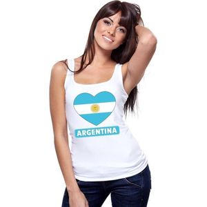 Argentinie singlet shirt/ tanktop met Argentijnse vlag in hart wit dames L