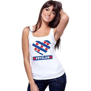 Friesland singlet shirt/ tanktop met Friesche vlag in hart wit dames S