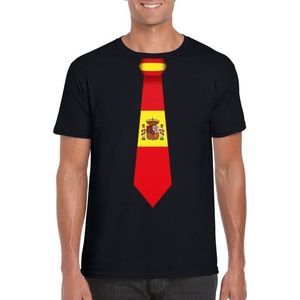 Zwart t-shirt met Spanje vlag stropdas heren - Feestshirts