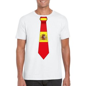 Wit t-shirt met Spanje vlag stropdas heren