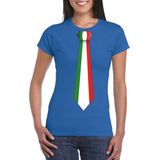 Blauw t-shirt met Italiaanse vlag stropdas dames - Italie supporter