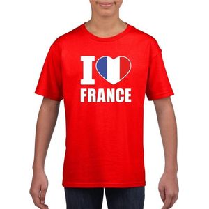 Rood I love France supporter shirt kinderen - Frankrijk shirt jongens en meisjes 110/116