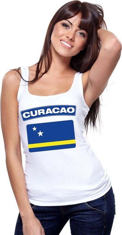 Singlet shirt/ tanktop Curacao vlag wit dames S