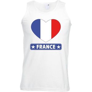 Frankrijk singlet shirt/ tanktop met Franse vlag in hart wit heren