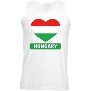 Hongarije singlet shirt/ tanktop met Hongaarse vlag in hart wit heren L